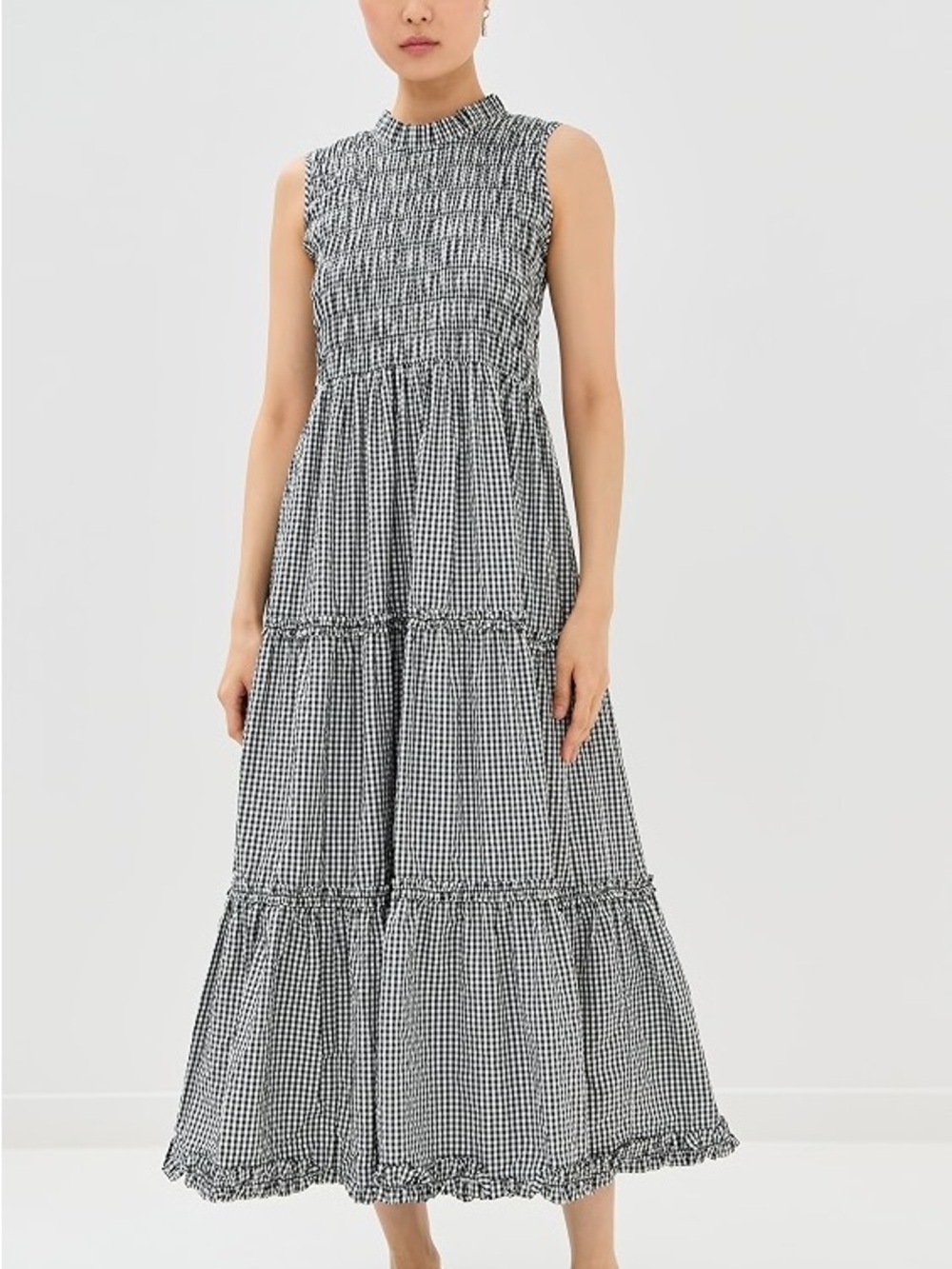 Tanner Fletcher Gingham Tiered Maxi Dress